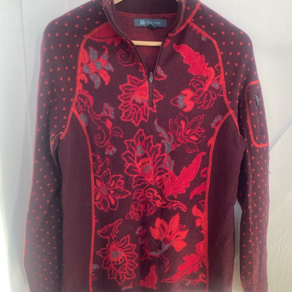 Women’s title nine  quarter zip Red Floral Sweater